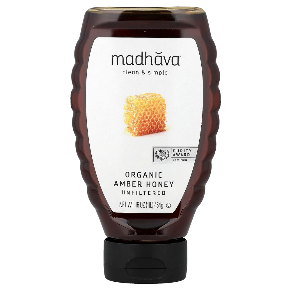 Madhava, Органический янтарный мед, нефильтрованный, 454 г (16 унций)