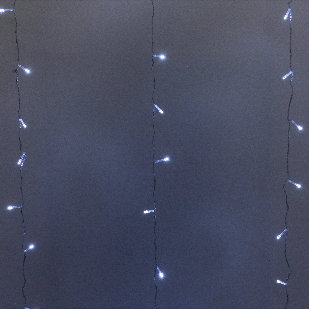 Гирлянда для дома ЗАНАВЕС 3м*2,5м 240 ламп LED, прозр.провод, 8 реж., IP-20. Белый