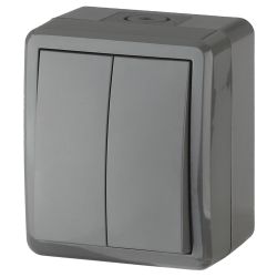 Выключатель ЭРА Эксперт 11-1404-03 двойной IP54 10АХ-250В ОУ серый | Эра Эксперт