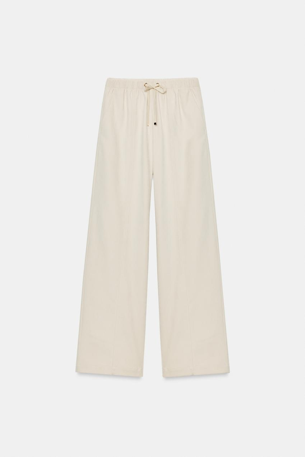 ZARA ШИРОКИЕ БРЮКИ С ЭЛАСТИЧНЫМ ПОЯСОМ, ЭКРЮ
