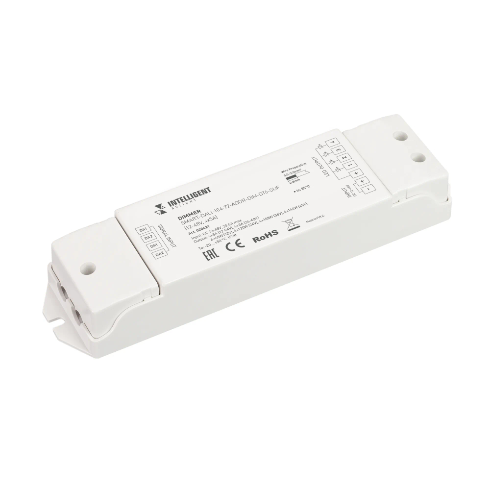 INTELLIGENT ARLIGHT Диммер SMART-DALI-104-72-ADDR-DIM-DT6-SUF (12-48V, 4x5A) (IARL, IP20 Пластик, 5 лет) 028421