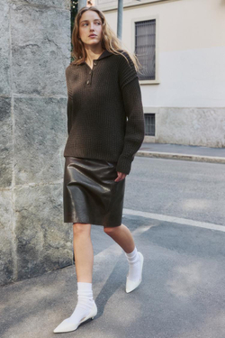 ZARA ТРИКОТАЖНЫЙ СВИТЕР ПОЛО, КОРИЧНЕВЫЙ