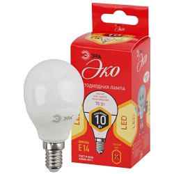 Лампа светодиодная ЭРА RED LINE ECO LED P45-10W-827-E14 10Вт шар теплый белый свет E14 | Лампы cветодиодные Шар (G/P)