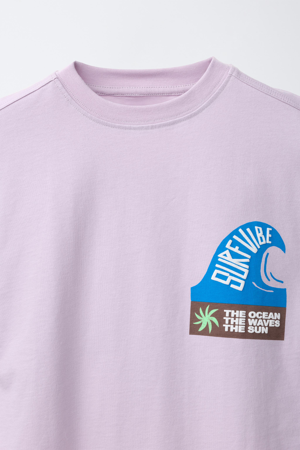 ZARA ФУТБОЛКА С ПРИНТОМ SURF, ЛИЛОВЫЙ/БЕЛЫЙ
