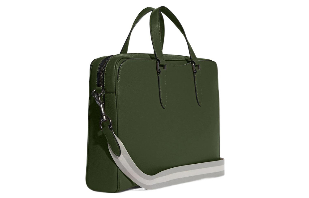 COACH Graham Pebbled Leather Briefcase, Shoulder Bag, Handbag Large Men"s Dark Green