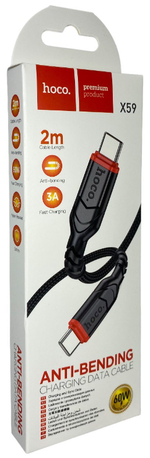 Usb Кабель-зарядка Type-C на Type-C Hoco X59 3A 60W 2м в тканевой оплетке черный
