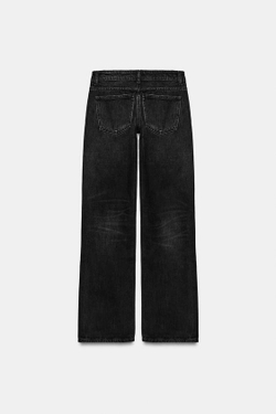 ZARA ДЖИНСЫ TRF WIDE-LEG С НИЗКОЙ ПОСАДКОЙ И РАЗРЫВАМИ, ЧЕРНЫЙ