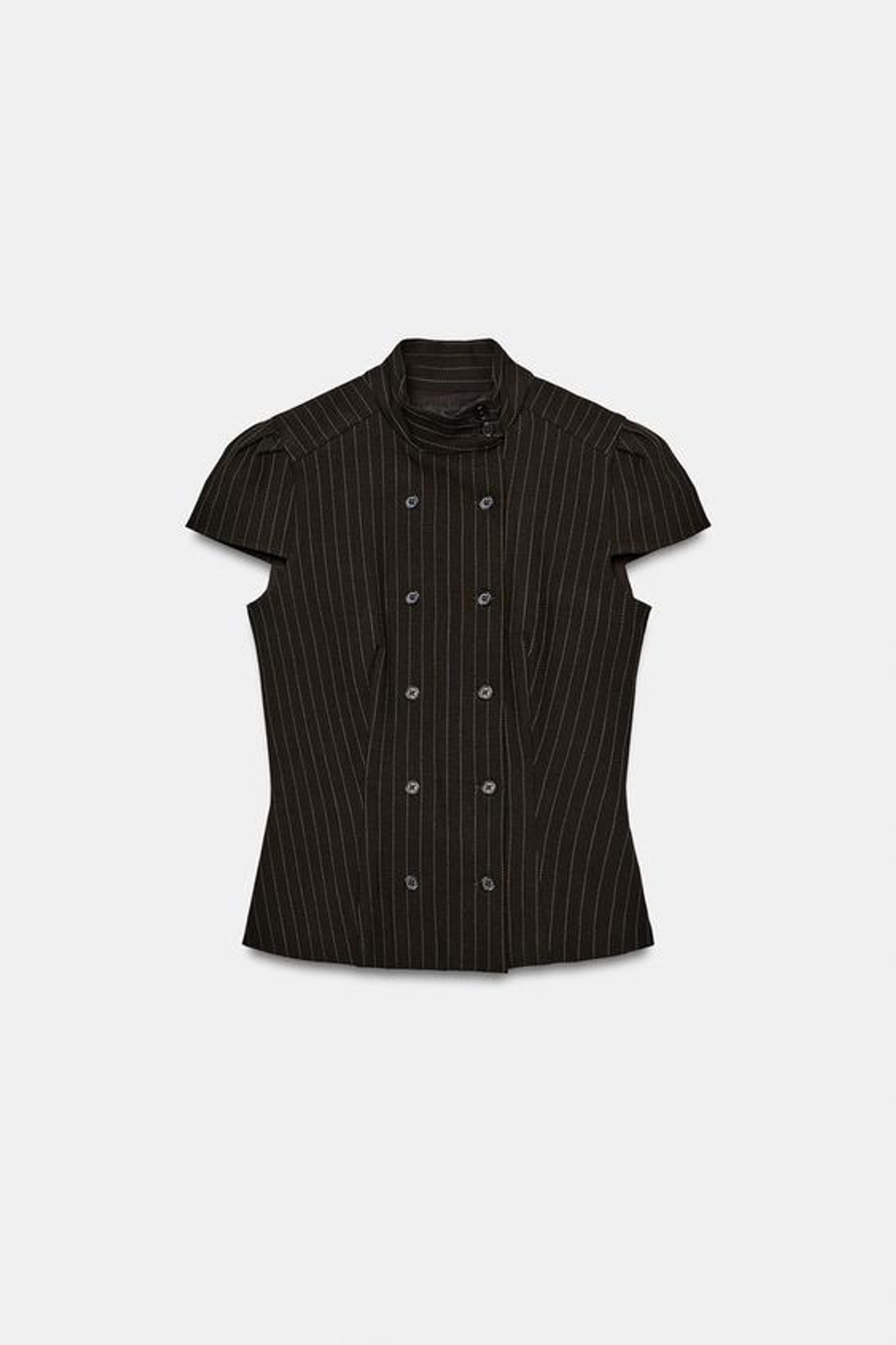ZARA ТОП В КЛЕТКУ С ВЫСОКИМ ВОРОТНИКОМ, КОРИЧНЕВЫЙ/ЭКРЮ