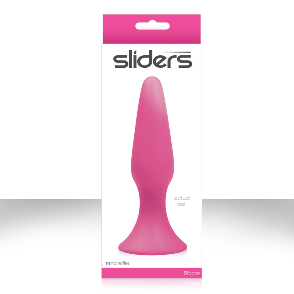 Розовая анальная пробка Sliders Silicone Anal Plugs Large на присоске - 15,2 см. (Цвет: розовый)