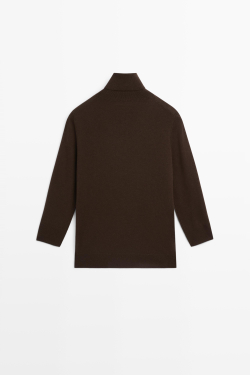 Massimo Dutti Трикотажный свитер из шерсти с высоким воротником, шоколадный