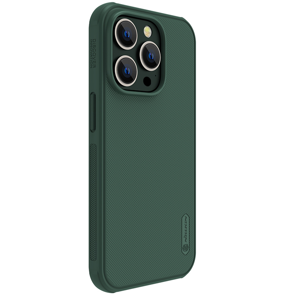 Противоударный защитный чехол зеленого цвета от Nillkin для смартфона iPhone 14 Pro Max, серия Super Frosted Shield Pro