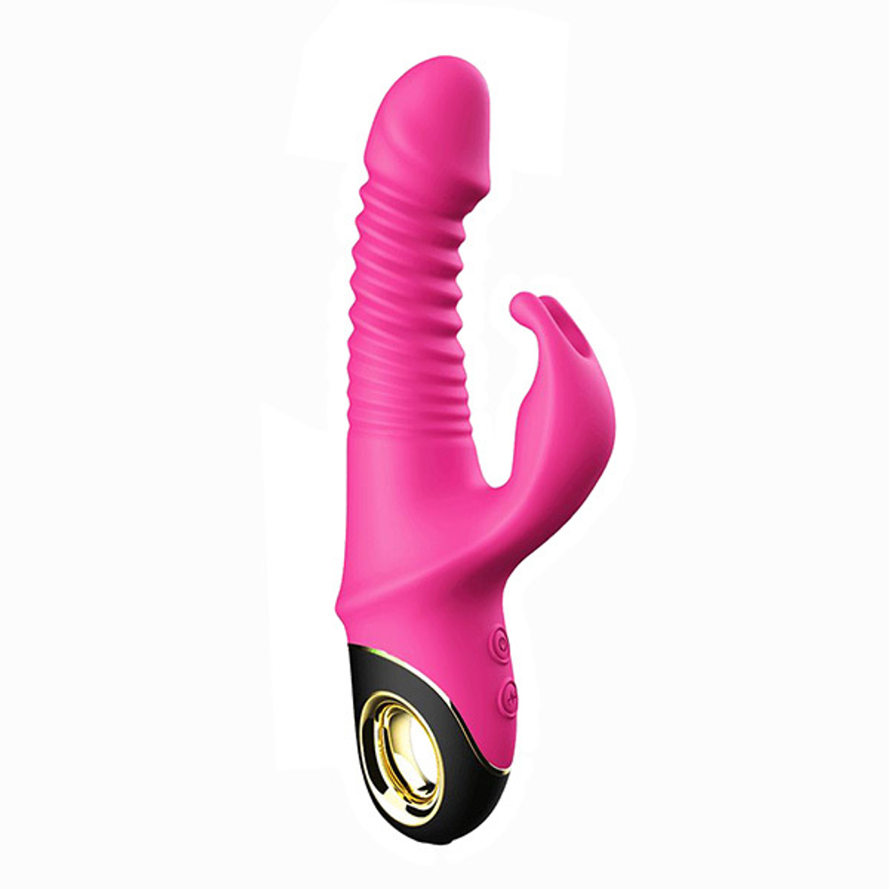 Ярко-розовый рельефный вибратор-кролик 22,7см Silicone Toys Zing USK-V09
