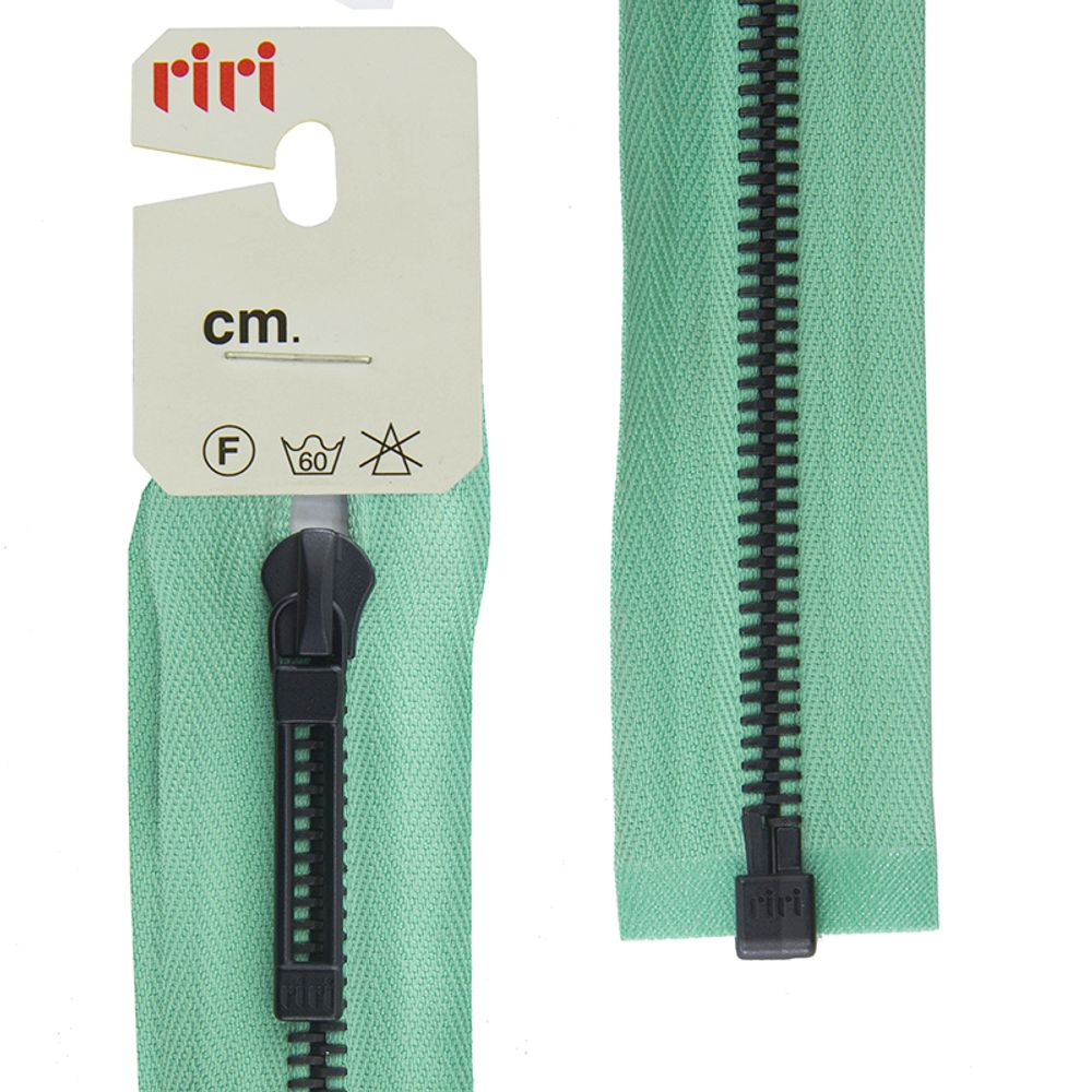 Молния металл RIRI Т6 (6 мм) 1 зам., разъем., 80 см, BI, слайд.Stab, цв.2706, св.-изумрудный, 1 шт