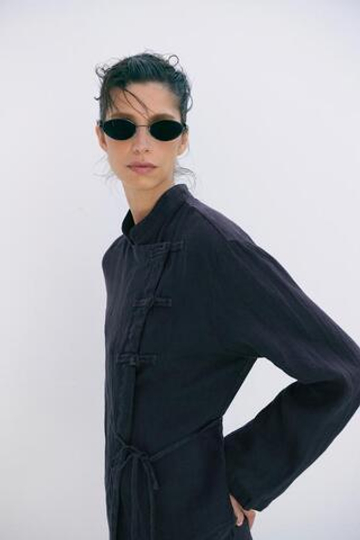 ZARA БЛУЗА НА ЗАПАХЕ ИЗ 100% ЛЬНА — ZW COLLECTION, СИНИЙ