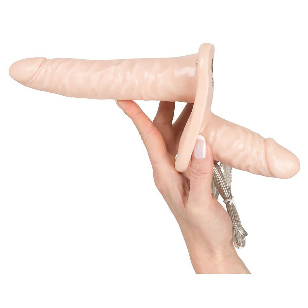 Телесный женский страпон с вагинальной пробкой Strap-On Duo - 15 см. (Цвет: телесный)