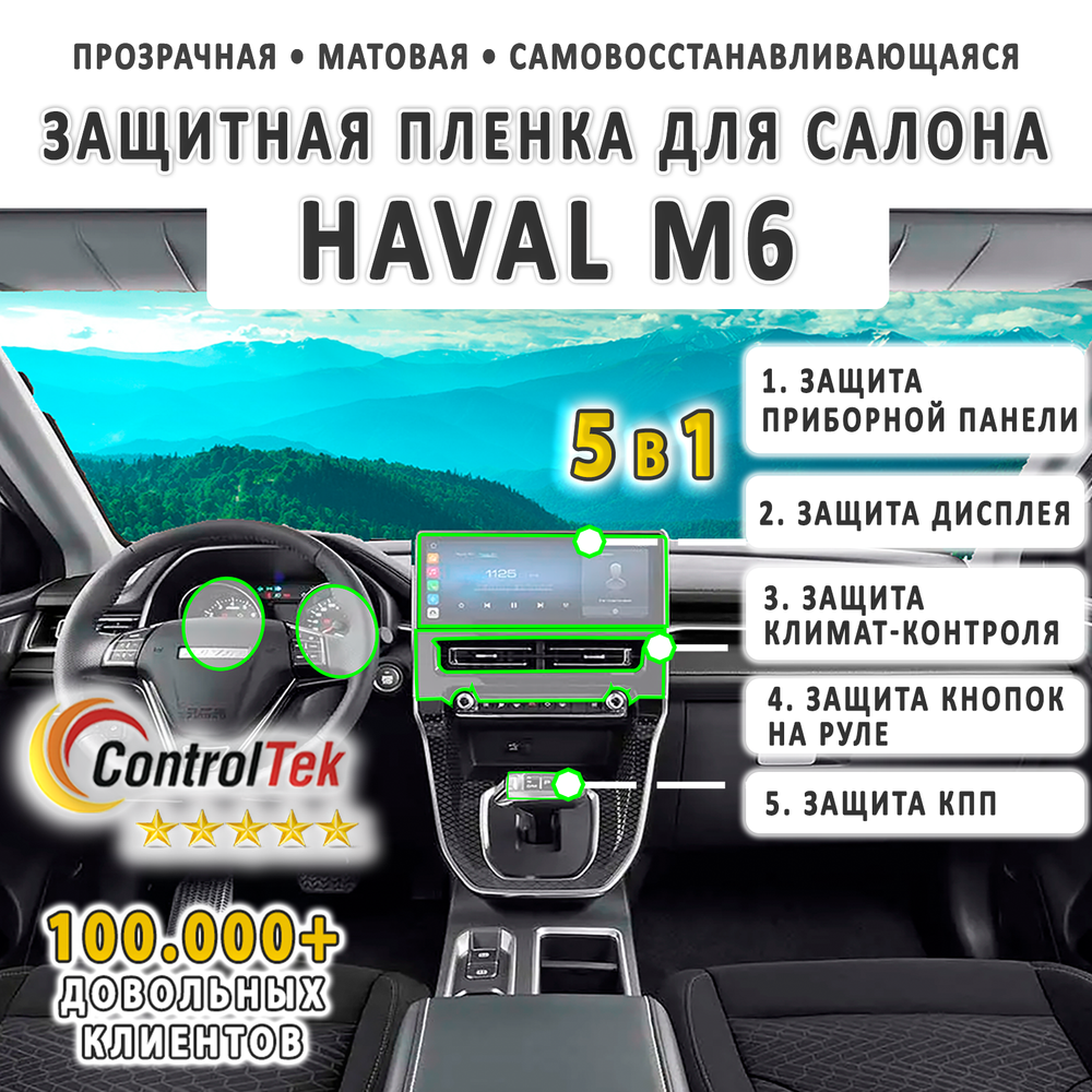 HAVAL M6 (2023) - комплект защитных матовых пленок 5 в 1. Пленка защитная ControlTek HYBRID со слоем TOP COAT. Толщина: 6 mil. (175 мкм.)