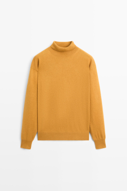 Massimo Dutti Свитер из 100% кашемира с высоким воротником, масляно-зеленый