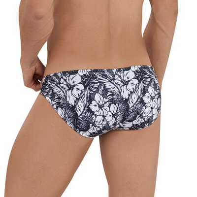 Стильные черно-белые плавки с гавайским принтом Riddle Swimsuit Brief (Размер: S) (Цвет: черный)
