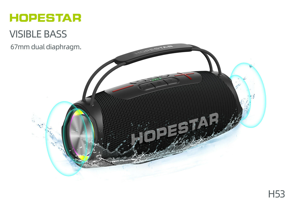 Беспроводная колонка Hopestar H53, световые эффекты, влагозащищенный корпус, поддержка microSD, 35 Вт, gray