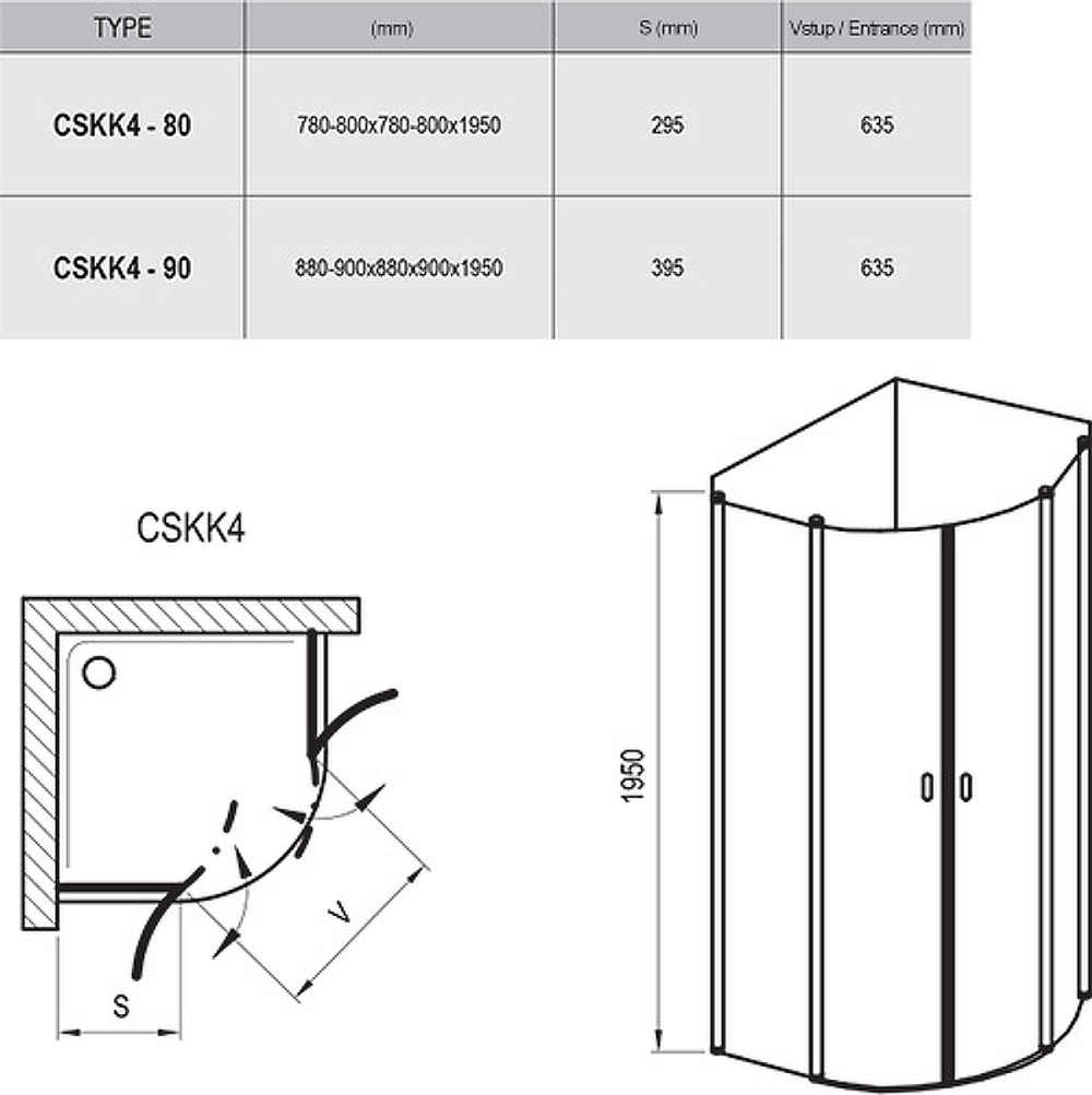 Душевой уголок Ravak Chrome CSKK4 80x80 3Q140100Z1 профиль Белый стекло Transparent