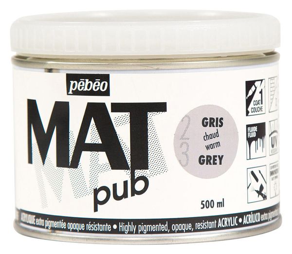 Краска акриловая экстра матовая Mat Pub 1, 500 мл, 257023 серый теплый, Pebeo