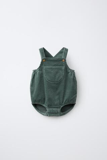 ZARA ВЕЛЬВЕТОВЫЙ КОМБИНЕЗОН С КАРМАНОМ, ЗЕЛЕНОВАТО-СИНИЙ