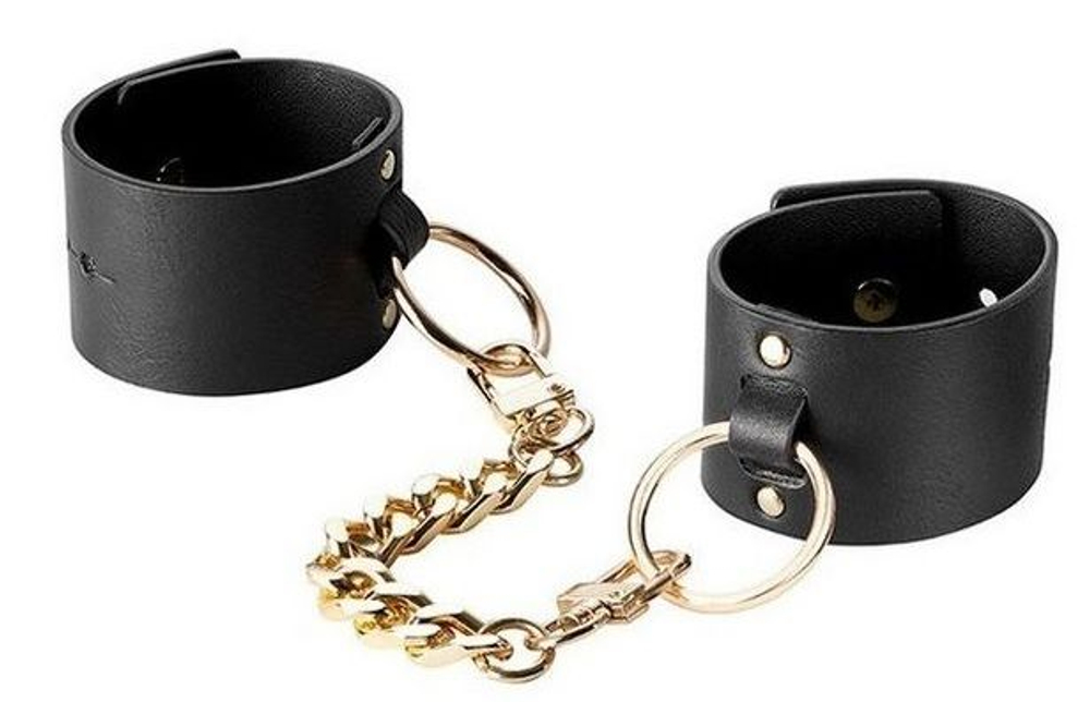 Черные наручники Wide Cuffs на цепочке (Цвет: черный)