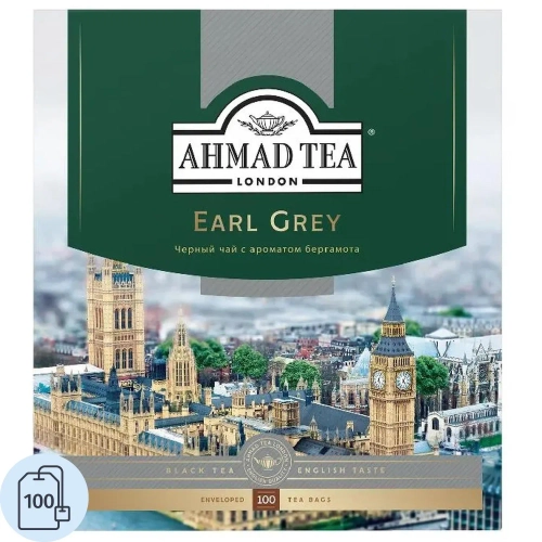 Чай чёрный Ahmad Tea Earl Grey 100 пакетиков (бергамот)