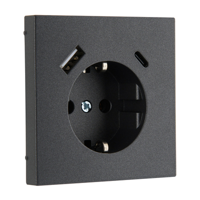 Розетка с з/к 16А 250В, с устройством зарядным USB (A+C) 3,4А, антрацит, Superior
