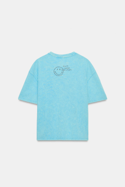 ZARA ФУТБОЛКА С ЭФФЕКТОМ ПОТЕРТОСТИ SMILEY®, СИНИЙ