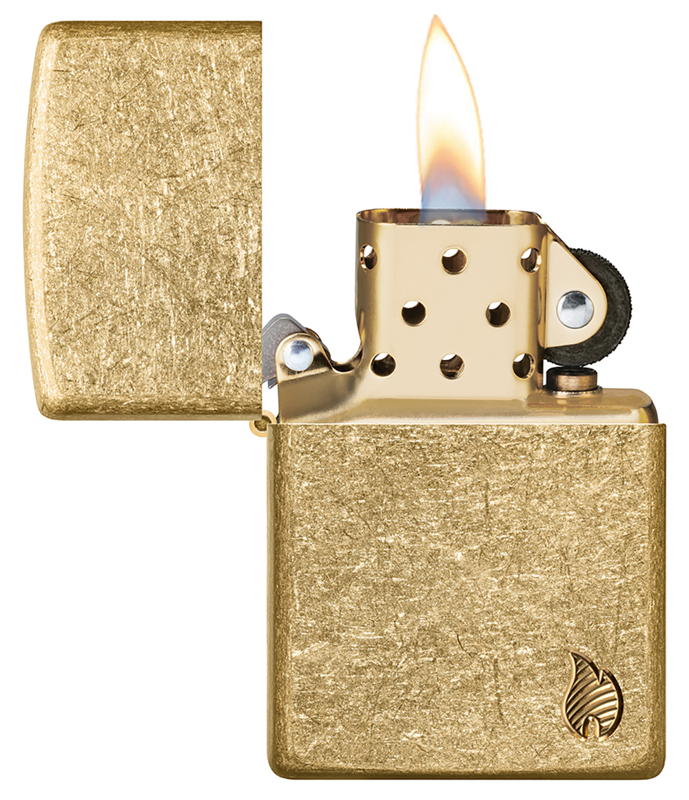 Зажигалка ZIPPO Armor Flame c покрытием Tumbled Brass, латунь/сталь, золотистая, 38x13x57 мм, шт