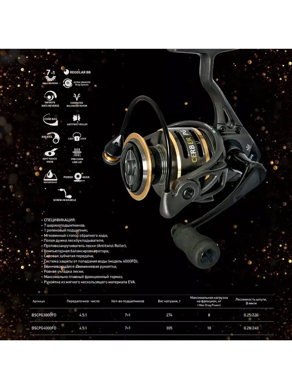 Катушка для рыбалки безынерционная Black Side Cerber PG FD (7+1 подш.)