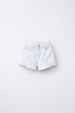 ZARA ДЖИНСОВЫЕ ШОРТЫ С РАЗРЕЗАМИ, БЕЛЫЙ