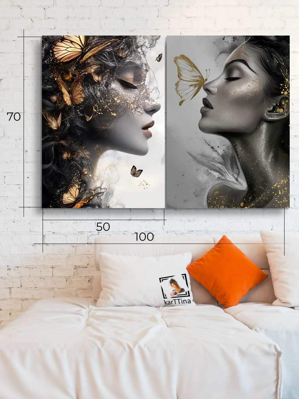 Картина Золотые течения, модульная на стену 50x70см 2шт.