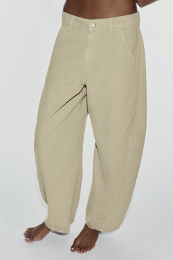 ZARA ДЖИНСЫ TRF CHINO BARREL СО СРЕДНЕЙ ПОСАДКОЙ, МЯГКИЙ ЗЕЛЕНЫЙ