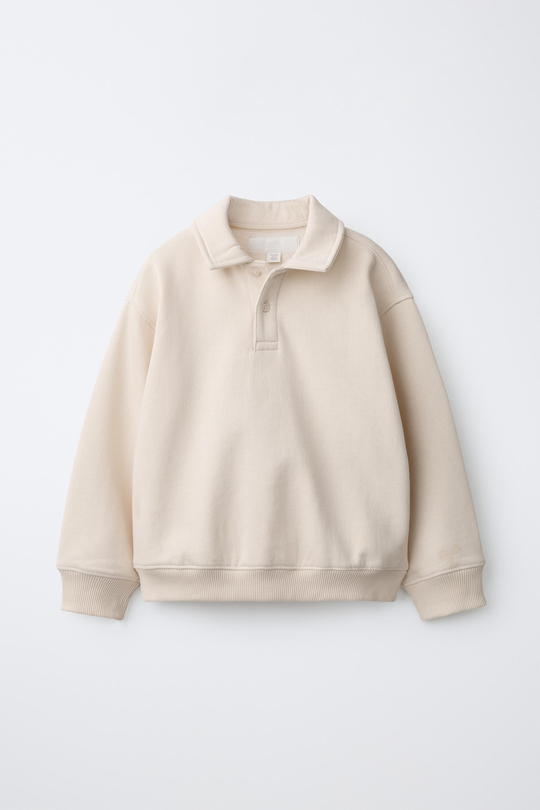 ZARA ТОЛСТОВКА С ВОРОТНИКОМ ПОЛО, СВЕТЛЫЙ ЭКРЮ