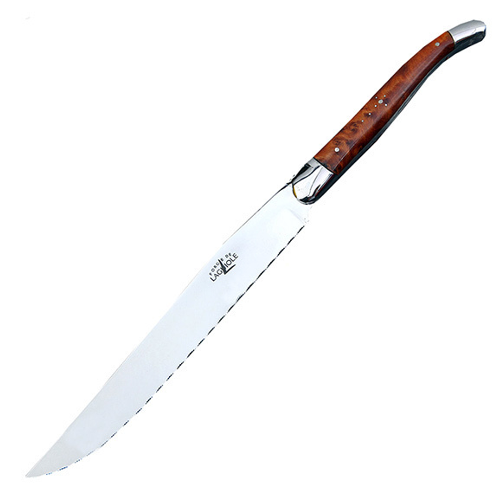 Bread knife, 2 stainless steel bolsters,Thuya handle