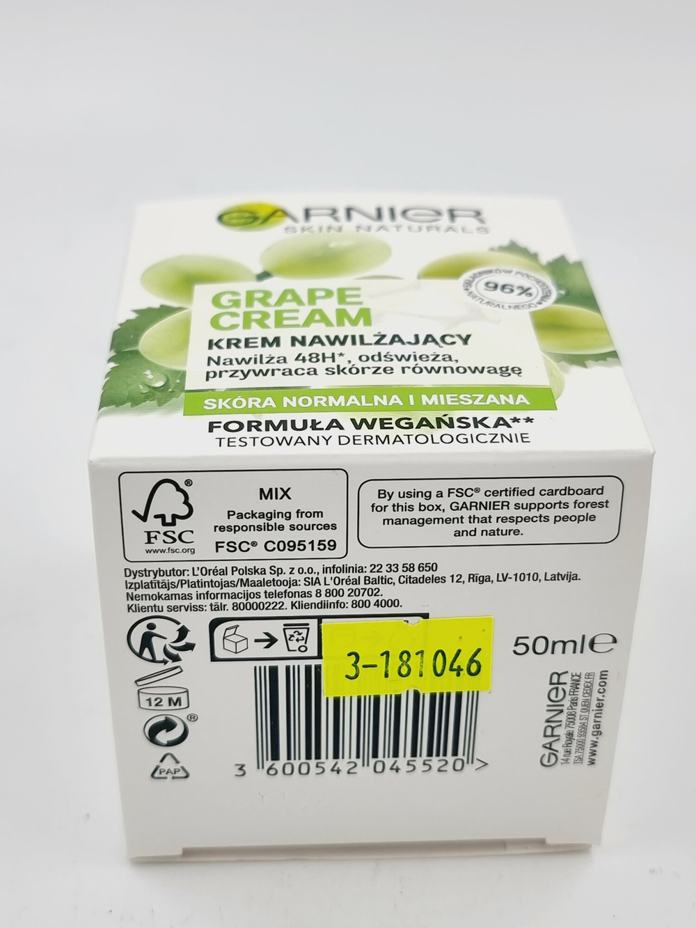 Garnier Skin Naturals Крем для лица дневной Grape с экстрактом винограда, увлажняющий 48 ч, 50 мл (из Финляндии)