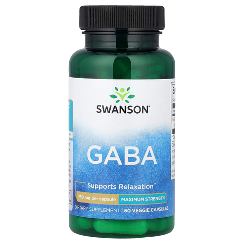 Swanson Vitamins, ГАМК, максимальная эффективность, 750 мг, 60 растительных капсул