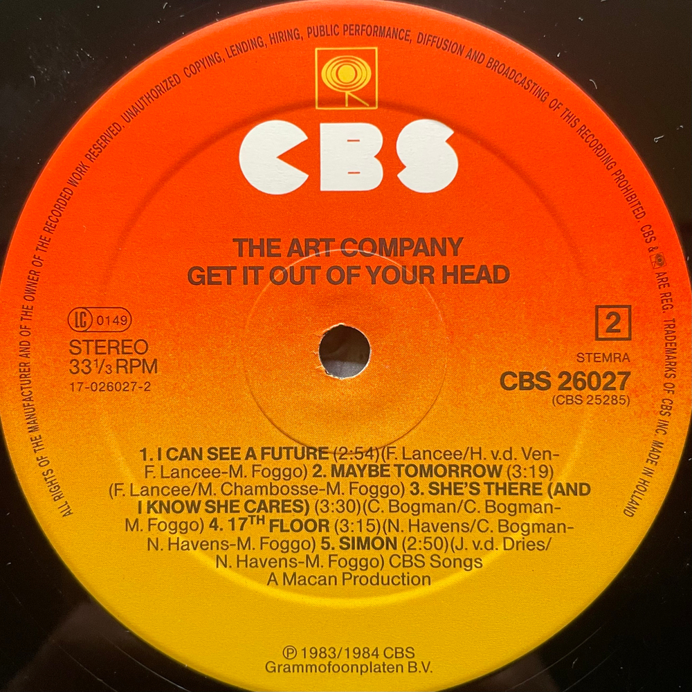 The Art Company ‎– Get It Out Of Your Head (Голландия 1984г.)