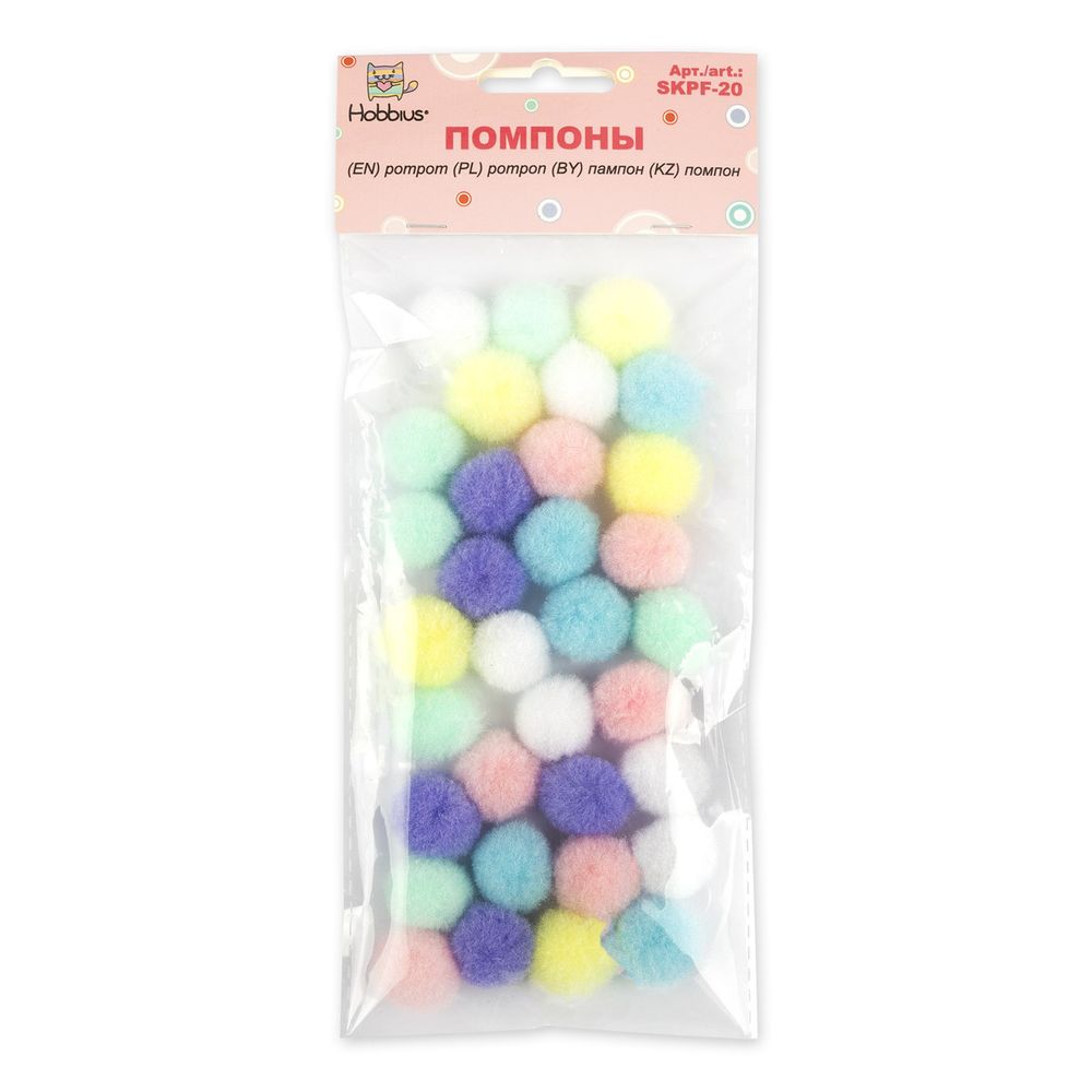 Помпоны декоративные 20 мм, 30 шт, №01 Пастельное ассорти, Hobbius SKPF-20