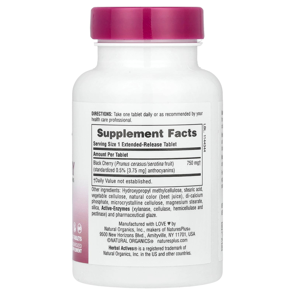 NaturesPlus, Herbal Actives, вишня, 750 мг, 30 таблеток