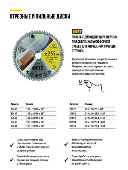 Диск пильный для циркулярных пил по дереву, спец. форма зуба FIT 305х30/25.4 х 80Т 37699