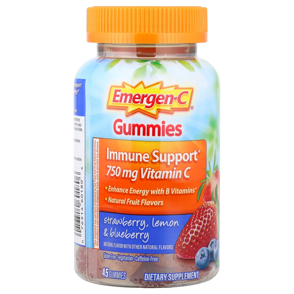 Emergen-C, Жевательные таблетки для поддержки иммунитета, клубника, лимон и голубика, 45 жевательных таблеток