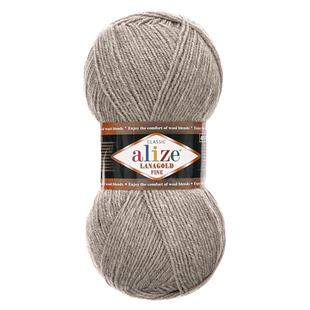 Пряжа Alize (Ализе) Lana Gold Fine / уп.5 мот. по 100 г, 390м, 207 светло-коричневый меланж A