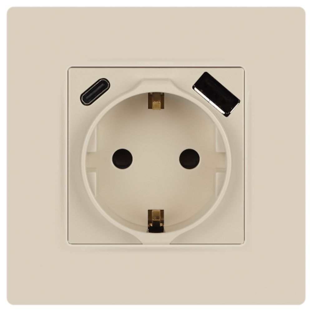 Розетка ЭРА Серия 12 12-4108-02 2P+E 16A-250В со шторками с USB type-A+C 5В-3А слоновая кость | Эра 12