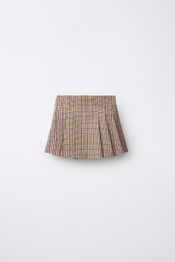 ZARA ЮБКА В СКЛАДКУ В КЛЕТКУ С ПУГОВИЦАМИ, ЭКРЮ/ГРАНАТОВЫЙ