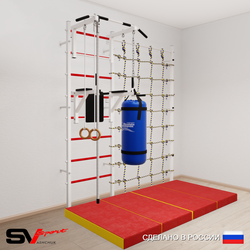 Шведская стенка Sv Sport усиленная 67460 (Турник стандарт/Брусья/Канат/Кольца/Цепь/Мешок 22кг/Мат 2м/Канатный лаз)