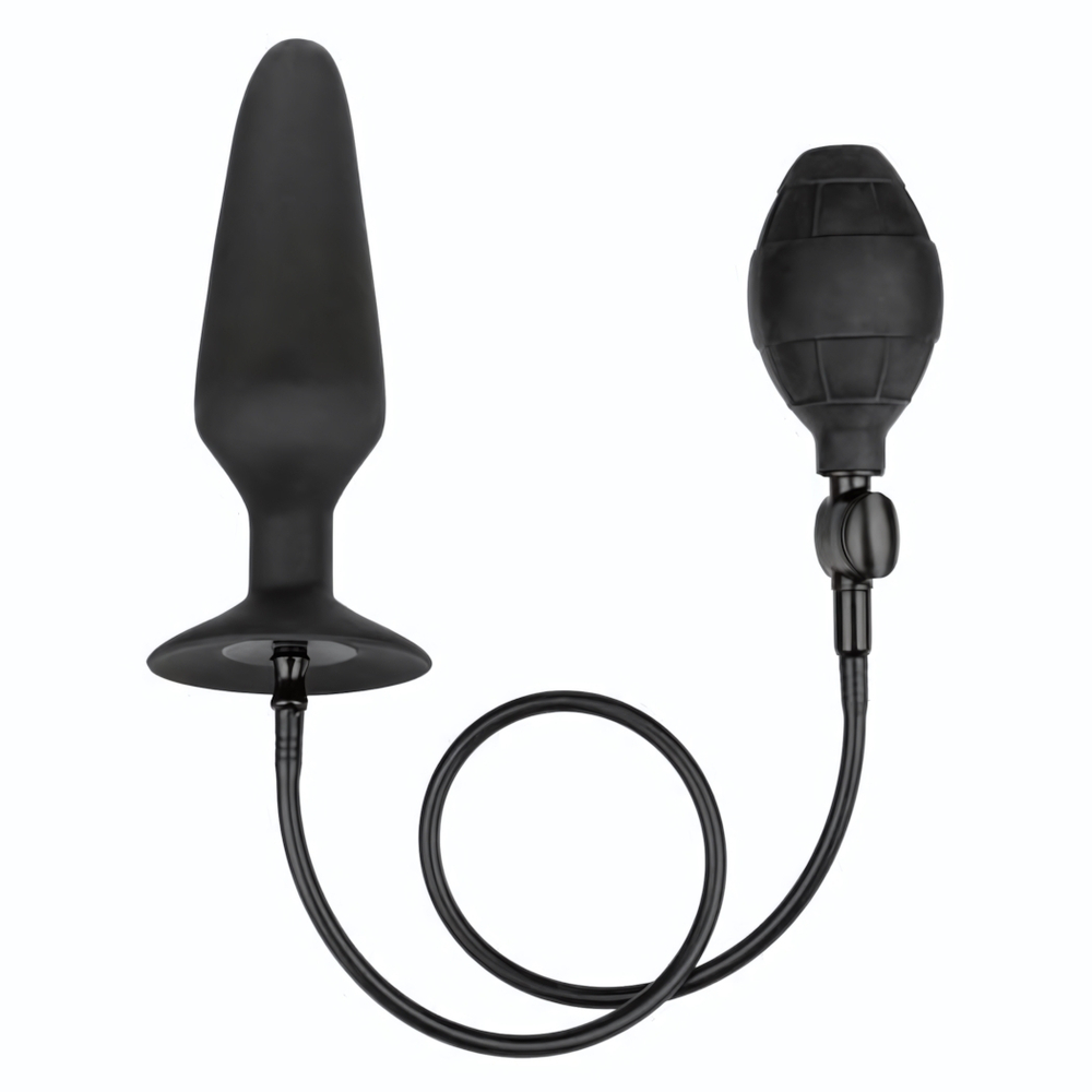 Черная расширяющаяся анальная пробка XL Silicone Inflatable Plug - 16 см. (Цвет: черный)