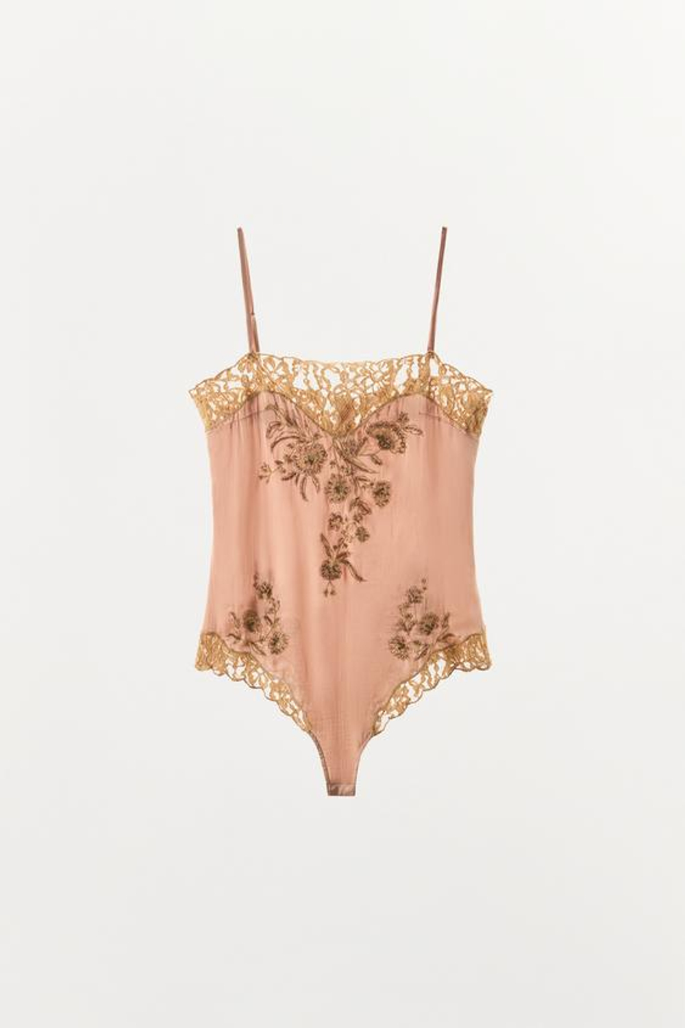 ZARA АТЛАСНОЕ БОДИ С ВЫШИВКОЙ, ЧЕРЕПИЧНЫЙ